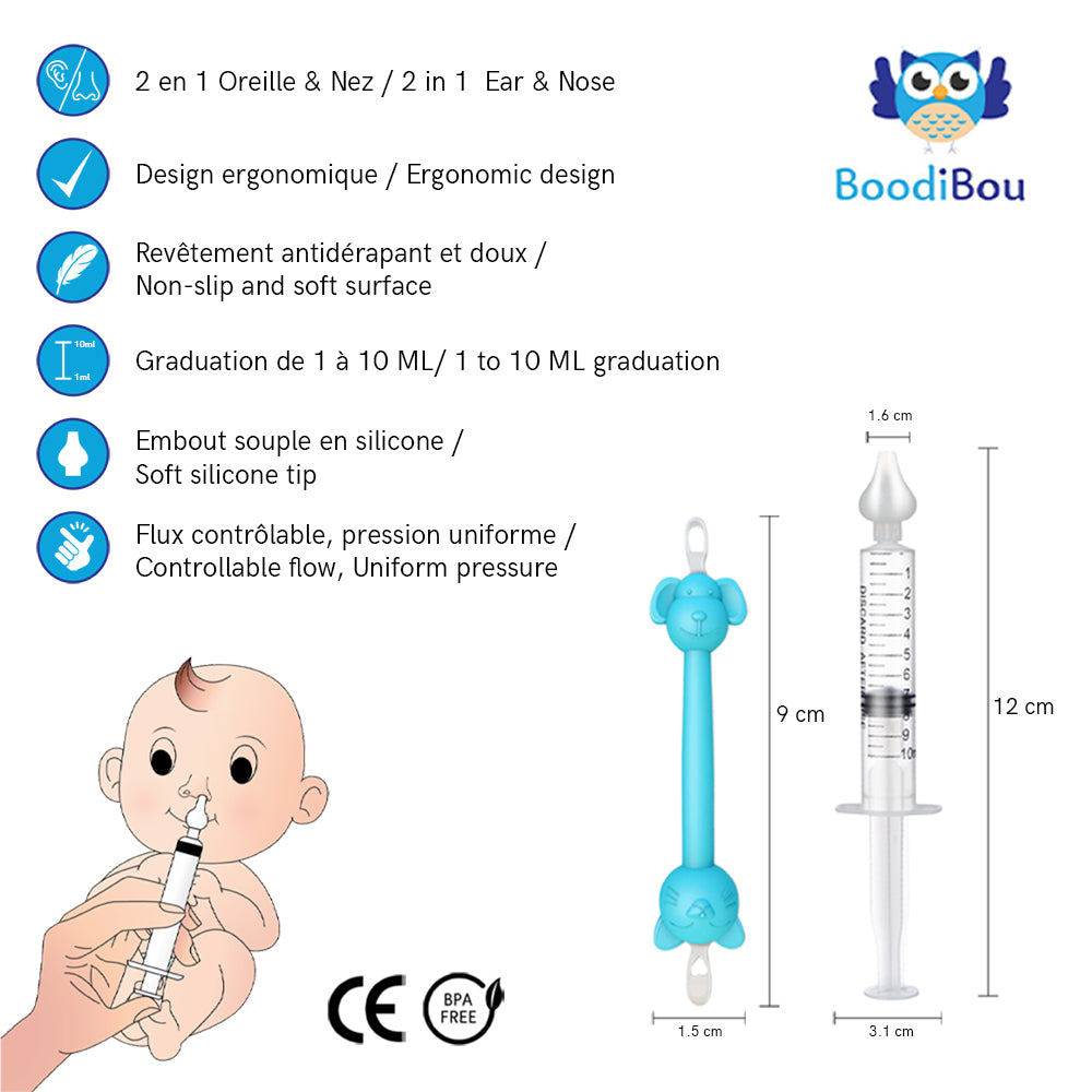 Babybow | 4pcs seringue nasale bebe - kit complet avec cure nez bebe -  mouche bebe - pipette nez bébé - avec embout en silicone doux pour rinçage  de
