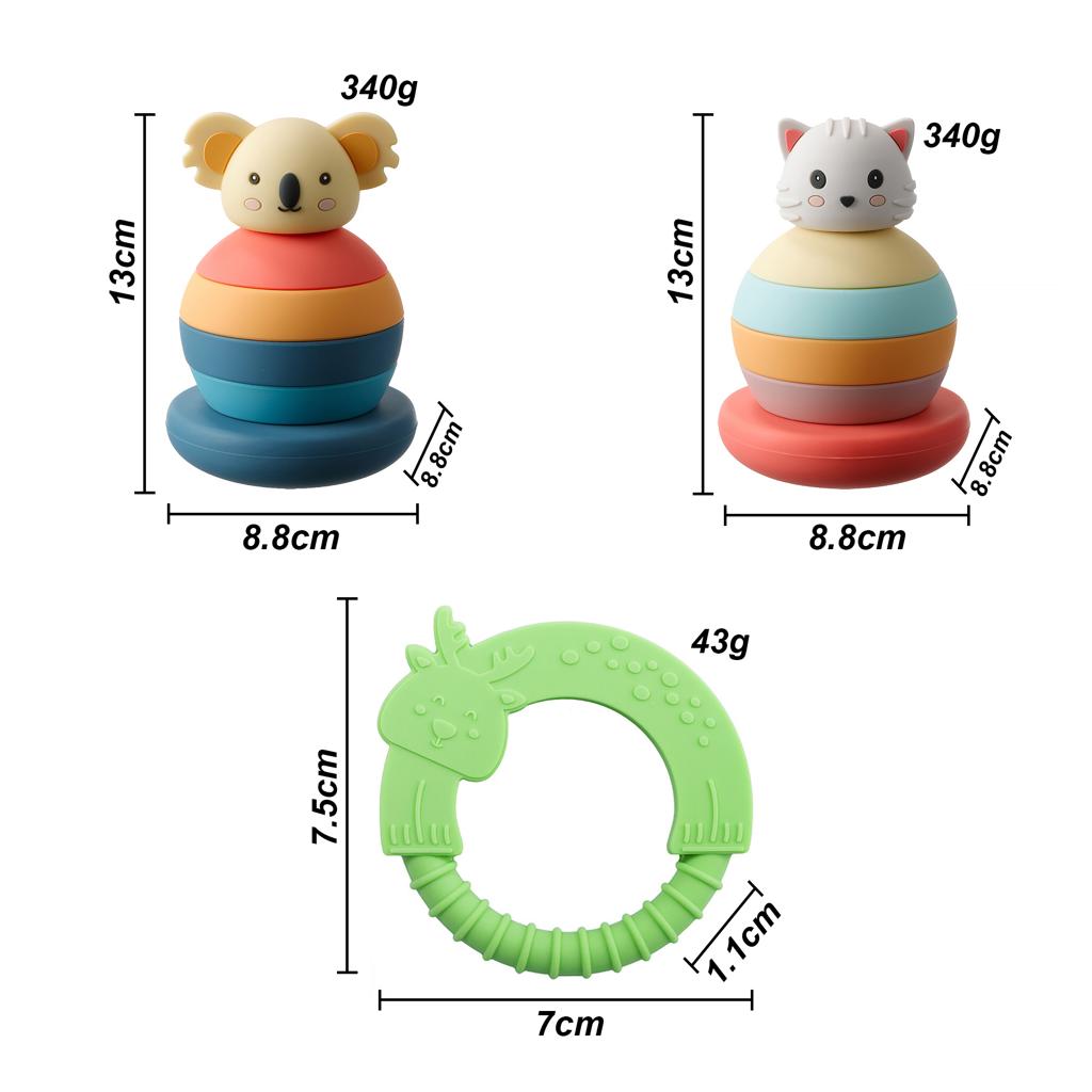Jouet de cercle de nidification empilable pour bébé, blocs de construction  à presser doux, jouets sensoriels, style: Koala