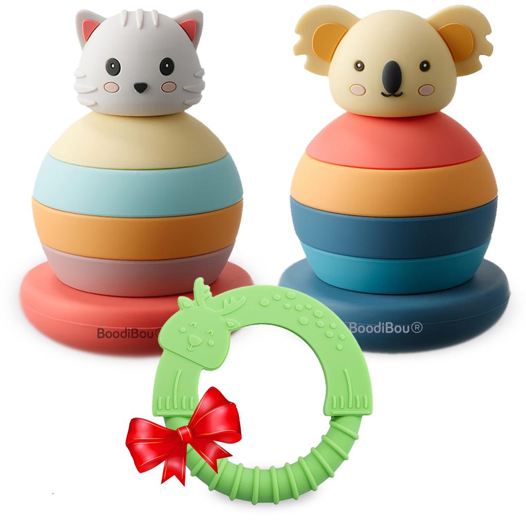 Jouet de cercle de nidification empilable pour bébé, blocs de construction  à presser doux, jouets sensoriels, style: Koala